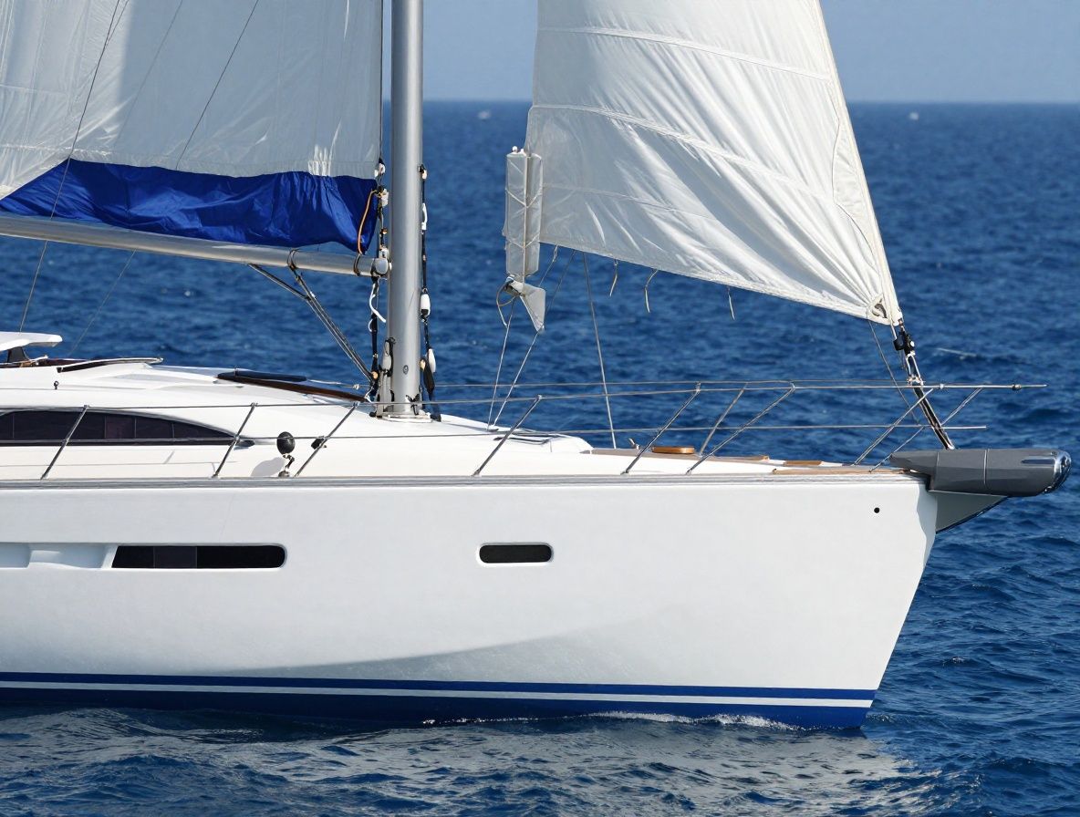 Белоснежная суперяхта на фоне бирюзовых вод Карибского моря на закате